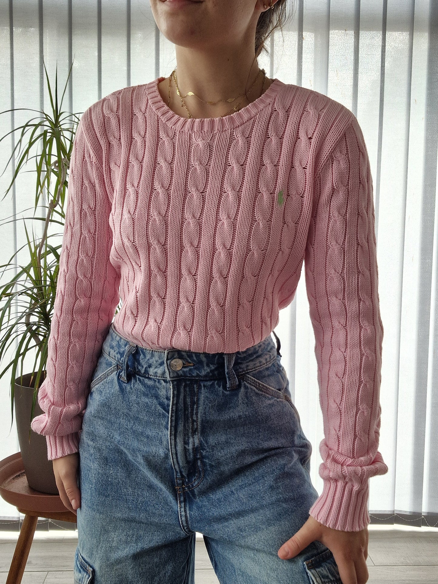 Pull en maille torsadée rose - S/36