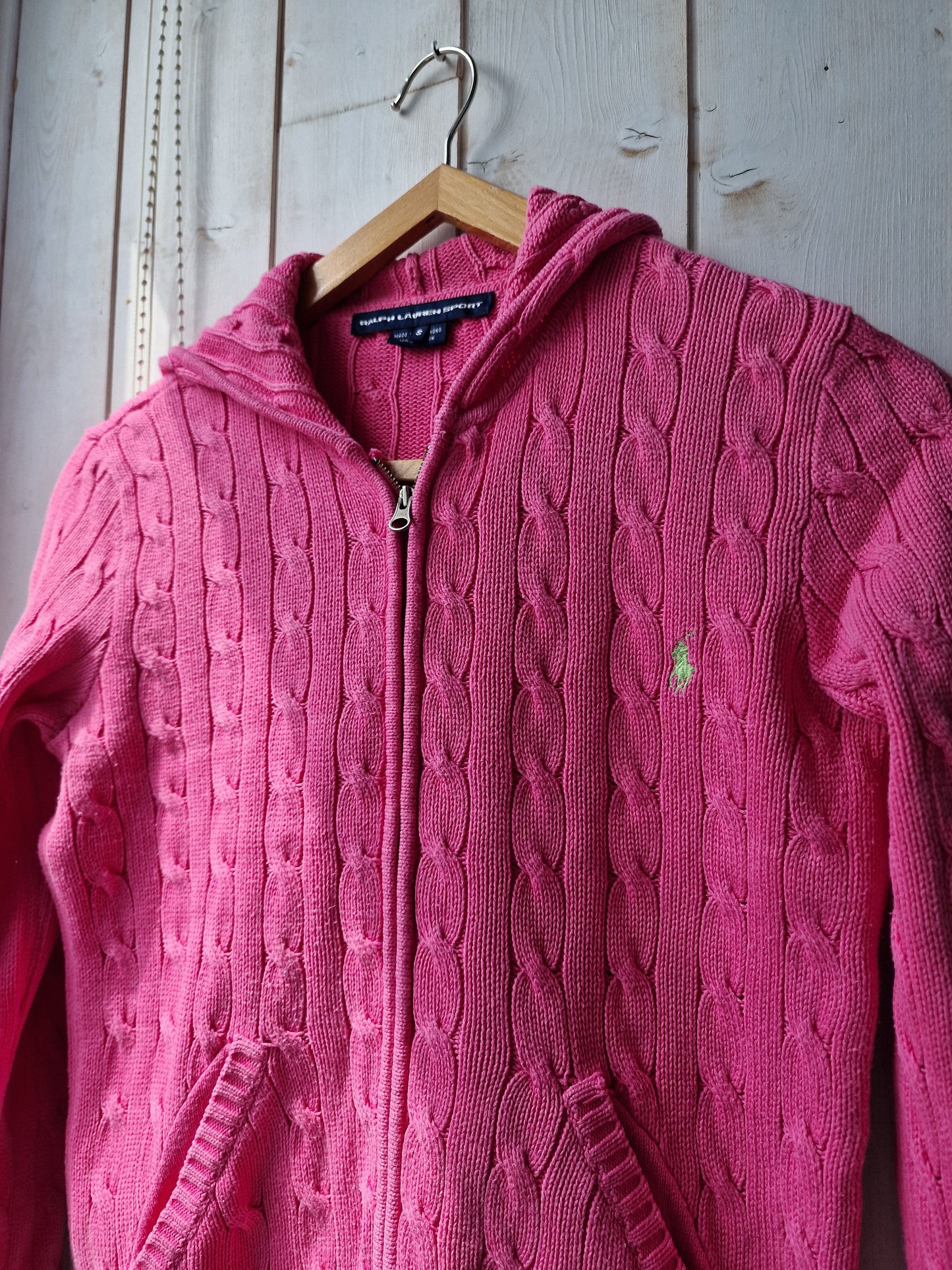 Veste à capuche en maille torsadée rose fushia - XS/S