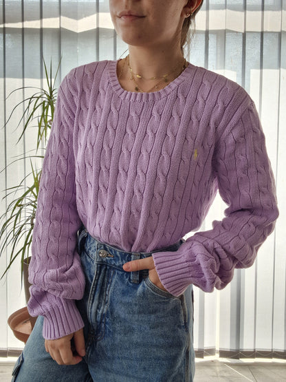 Pull en maille torsadée lila - XL/42