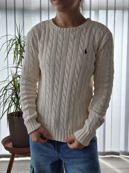 Pull en maille torsadée crème - S/36