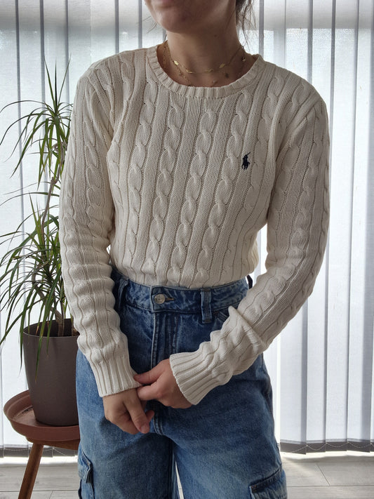 Pull en maille torsadée crème - S/36