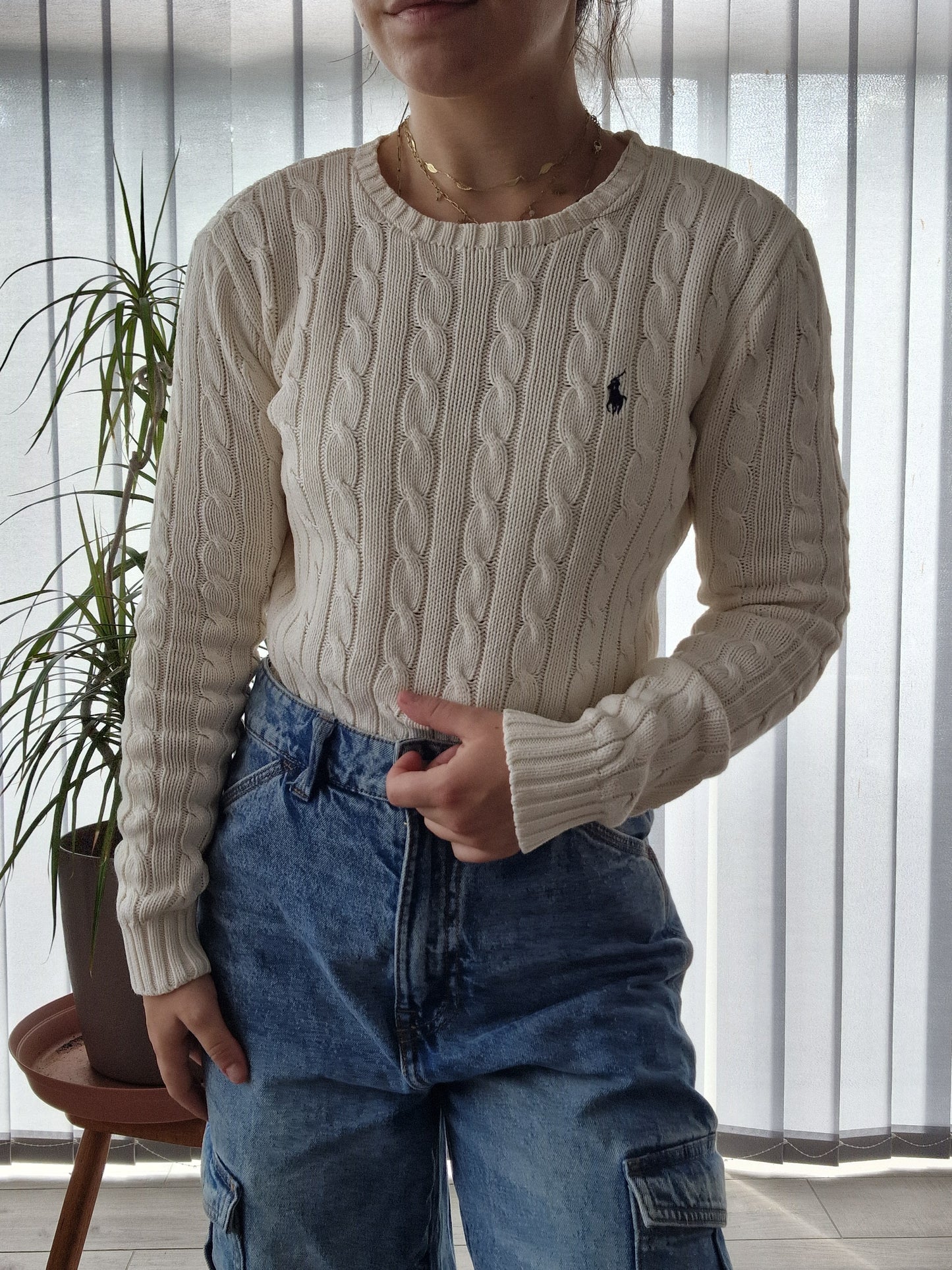 Pull en maille torsadée crème - S/36