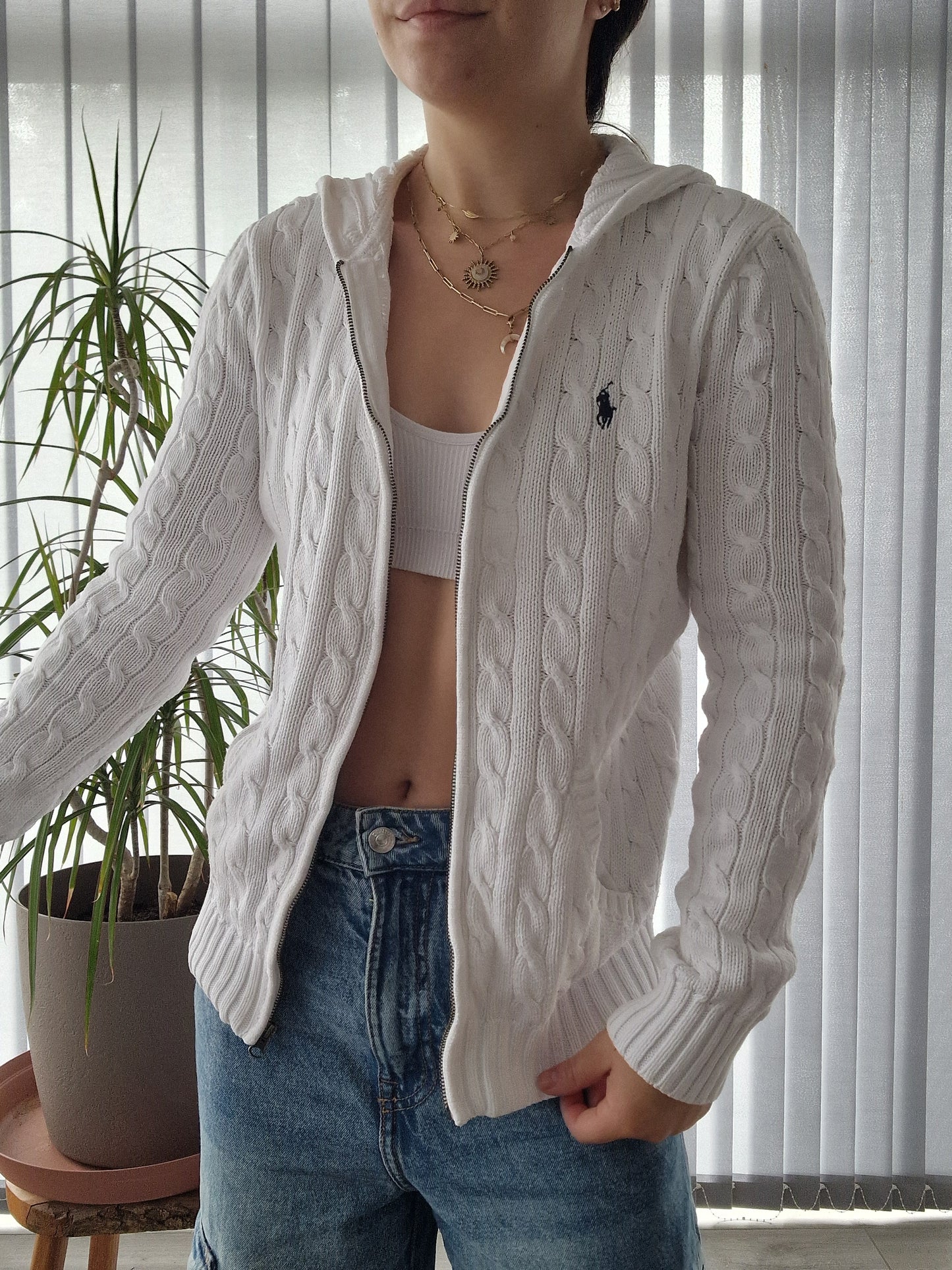 Veste blanche en maille torsadée  - S/36