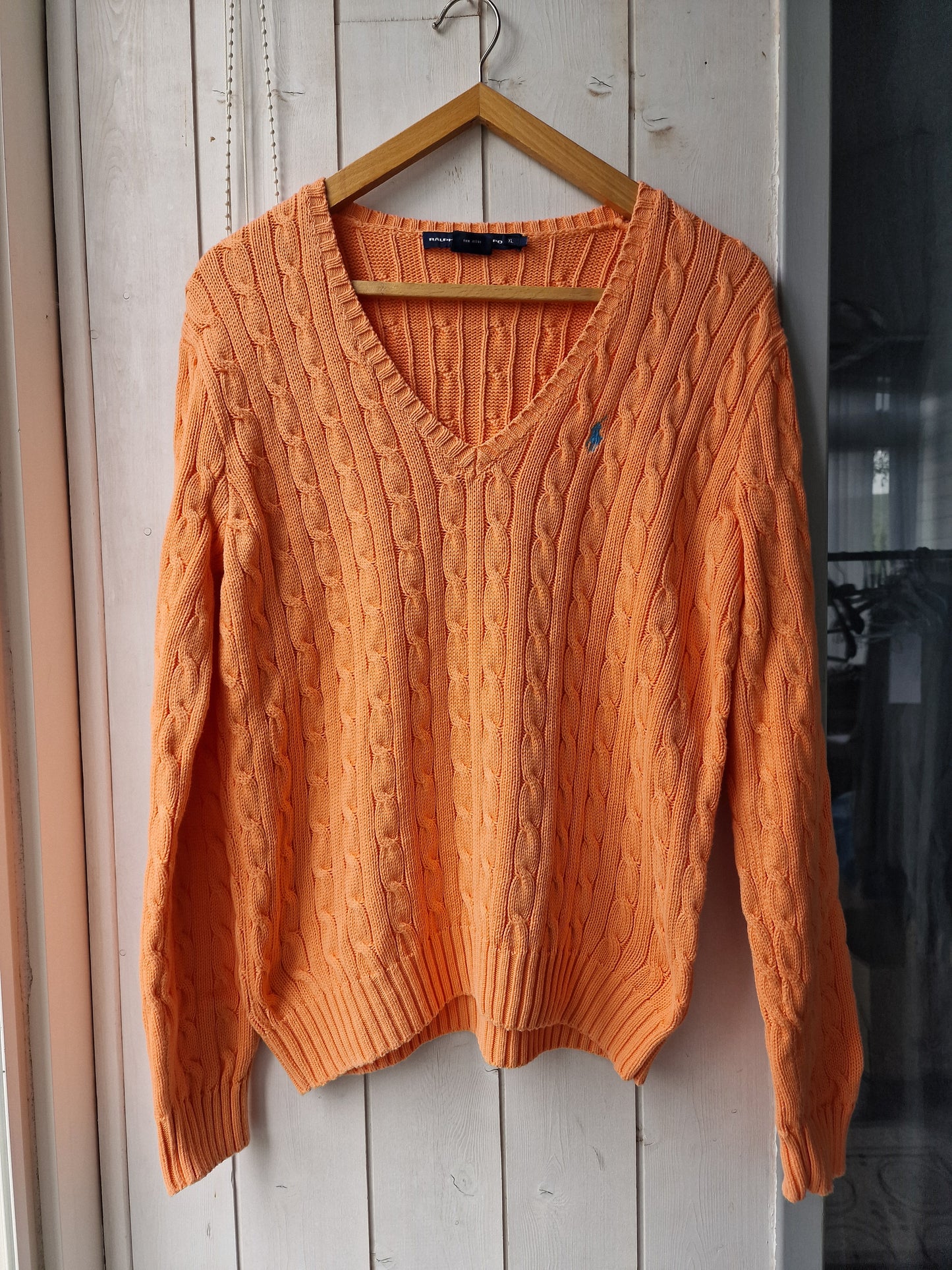 Pull col V en maille torsadée orange - XL/42