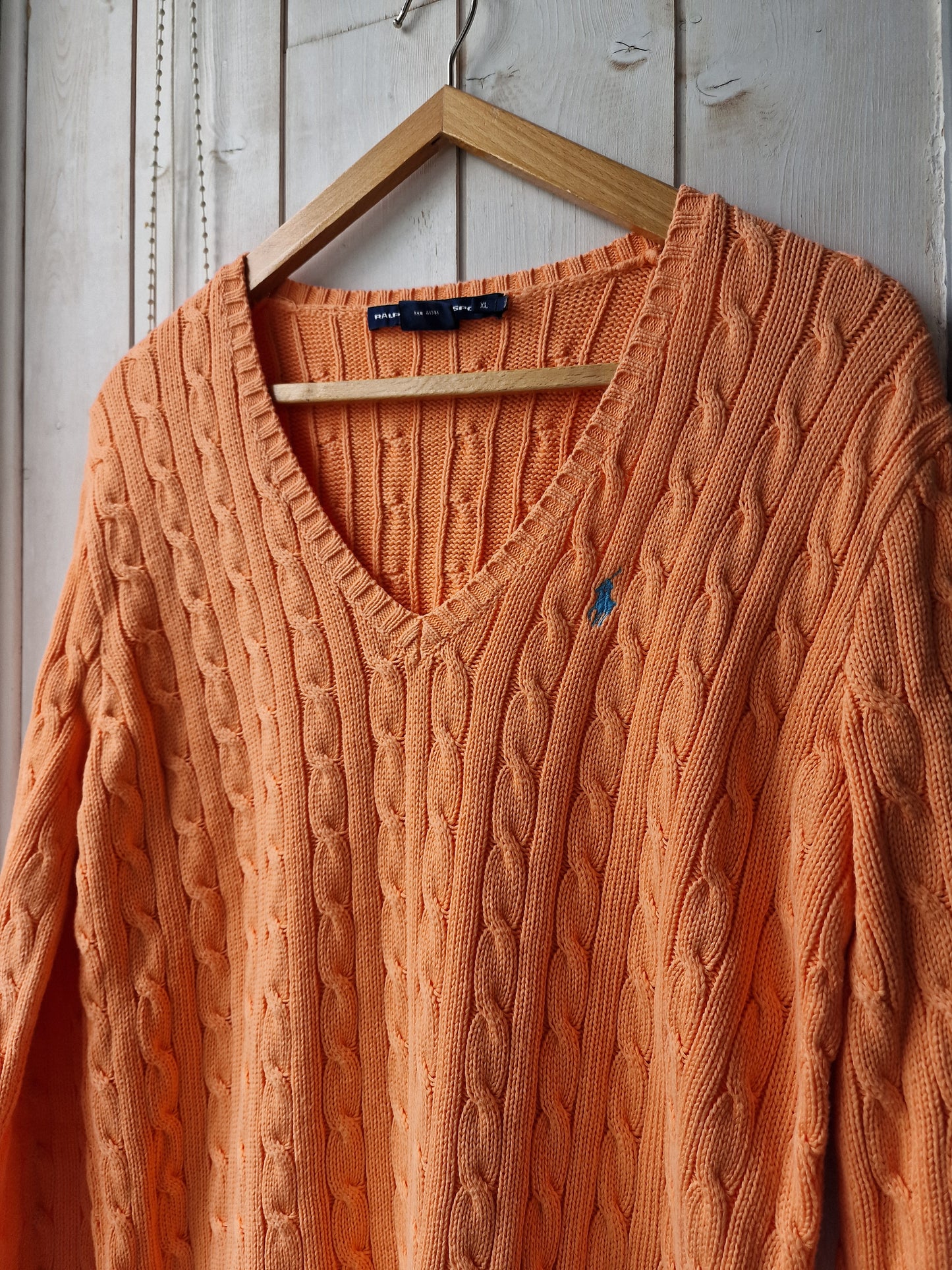 Pull col V en maille torsadée orange - XL/42