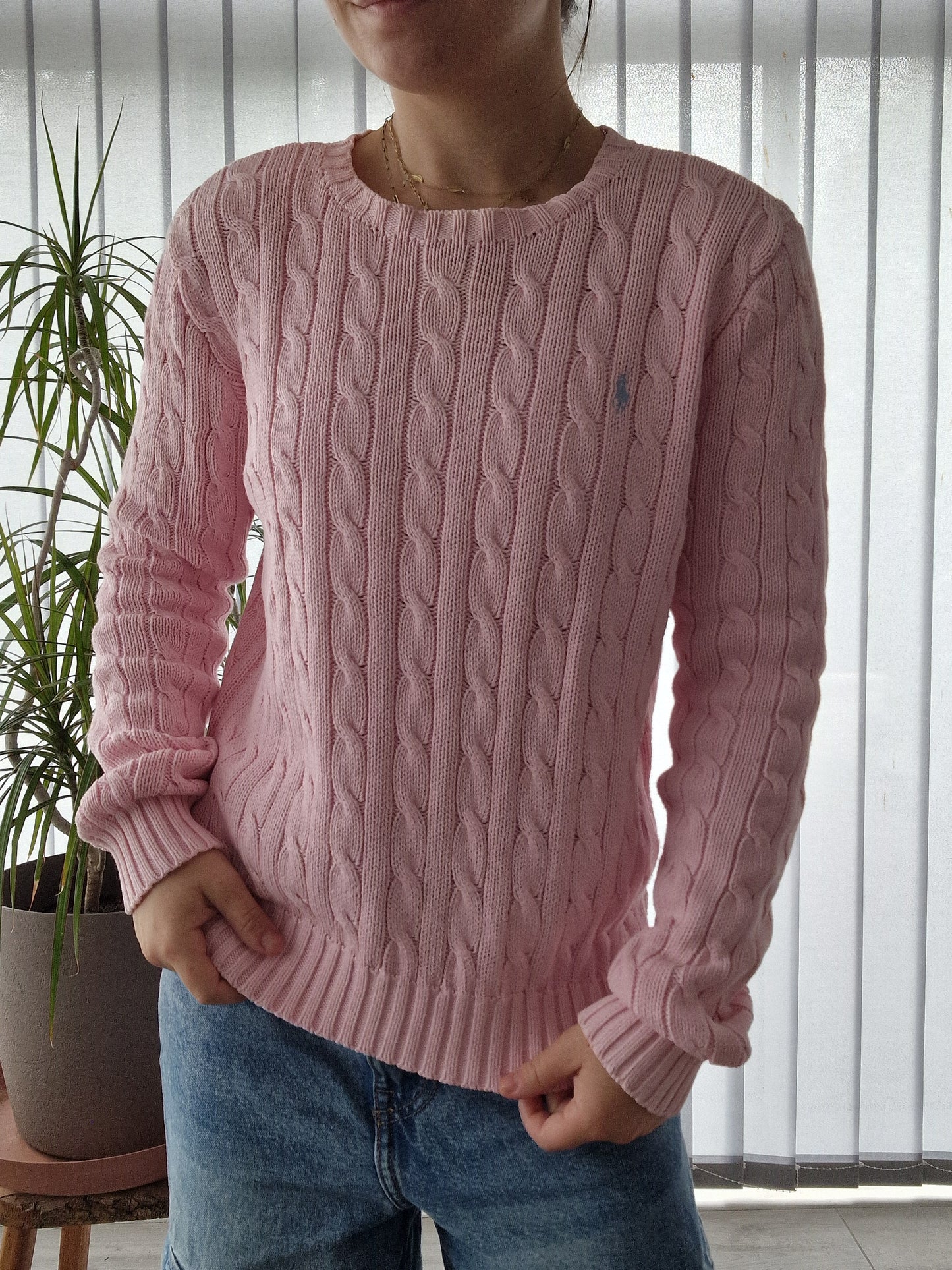 Pull en maille torsadée rose - S/M