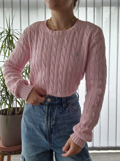 Pull en maille torsadée rose - S/M