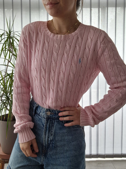 Pull en maille torsadée rose - S/M