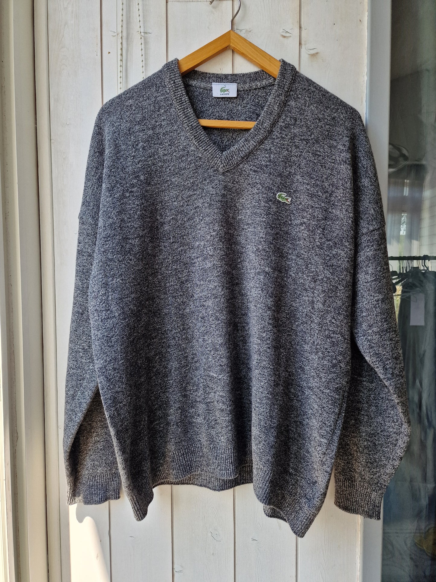 Pull col V en maille gris mélangé des années 90' - XL/42