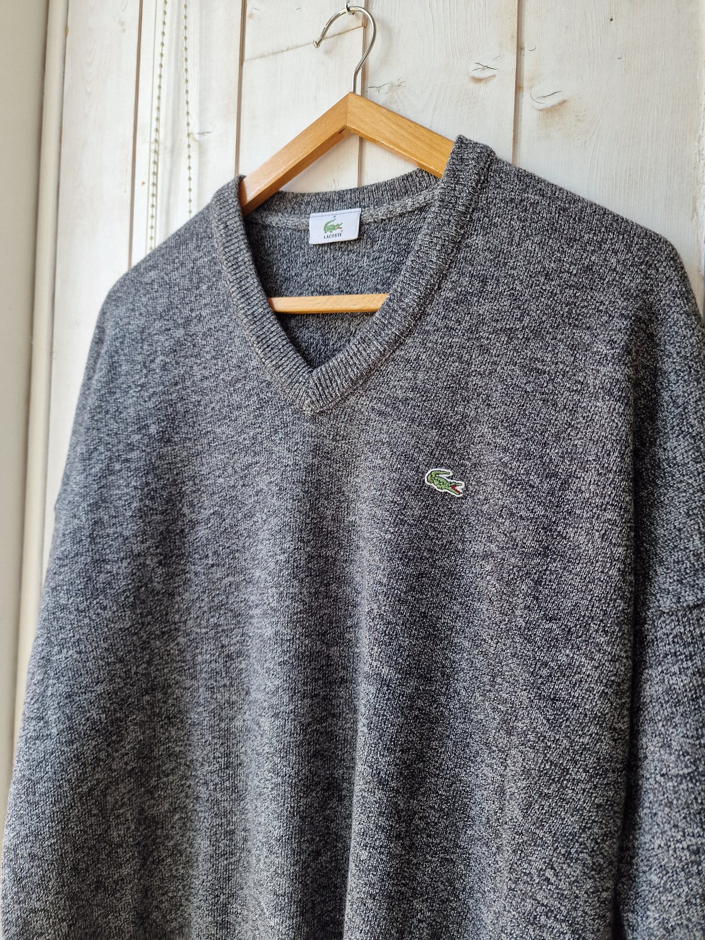 Pull col V en maille gris mélangé des années 90' - XL/42