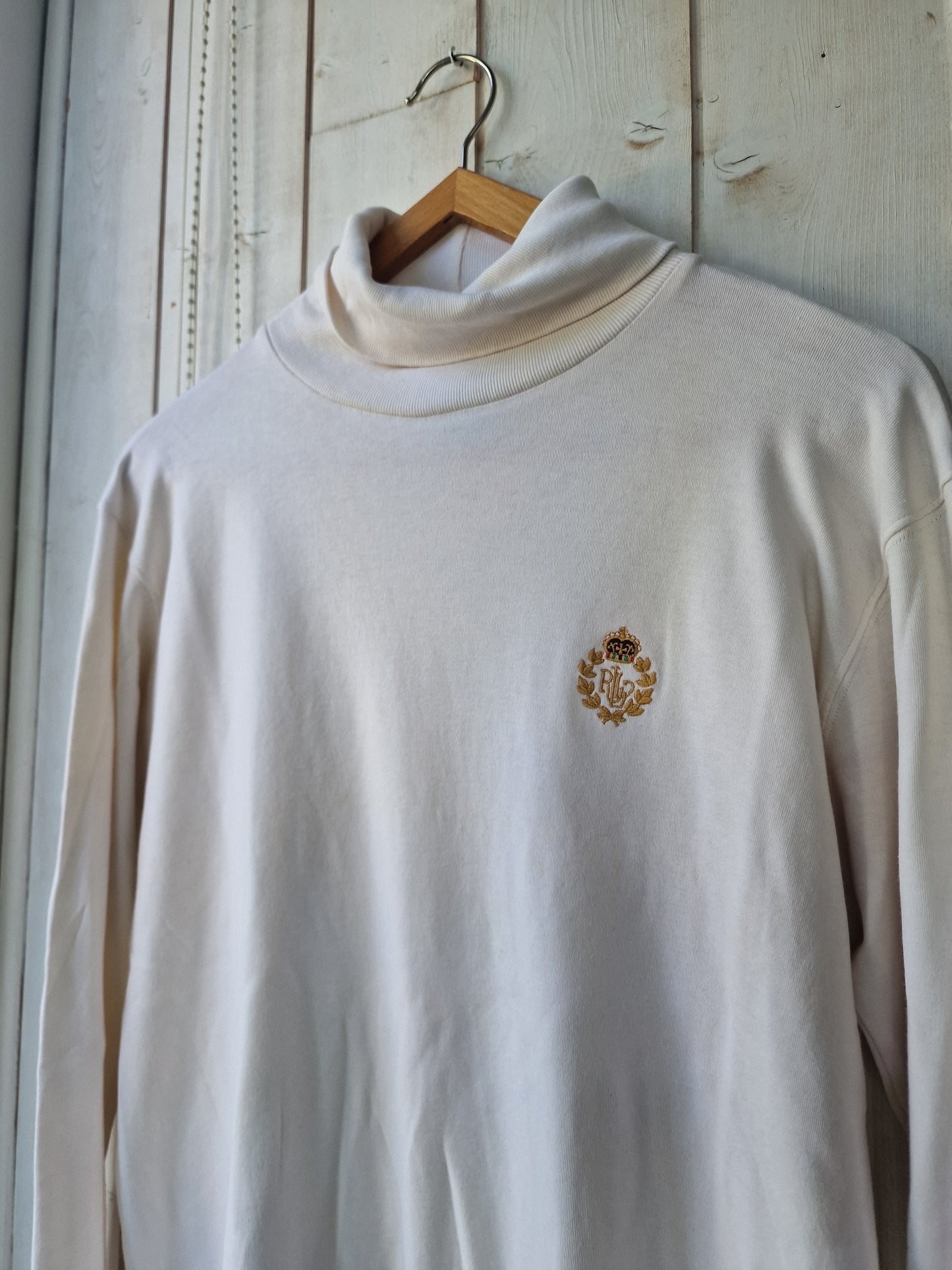 Col roulé léger blanc brodé vintage - M/L