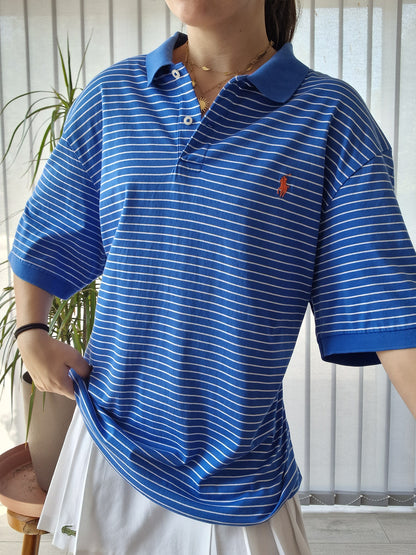 Polo MIXTE bleu à rayures Ralph Lauren - XL/42