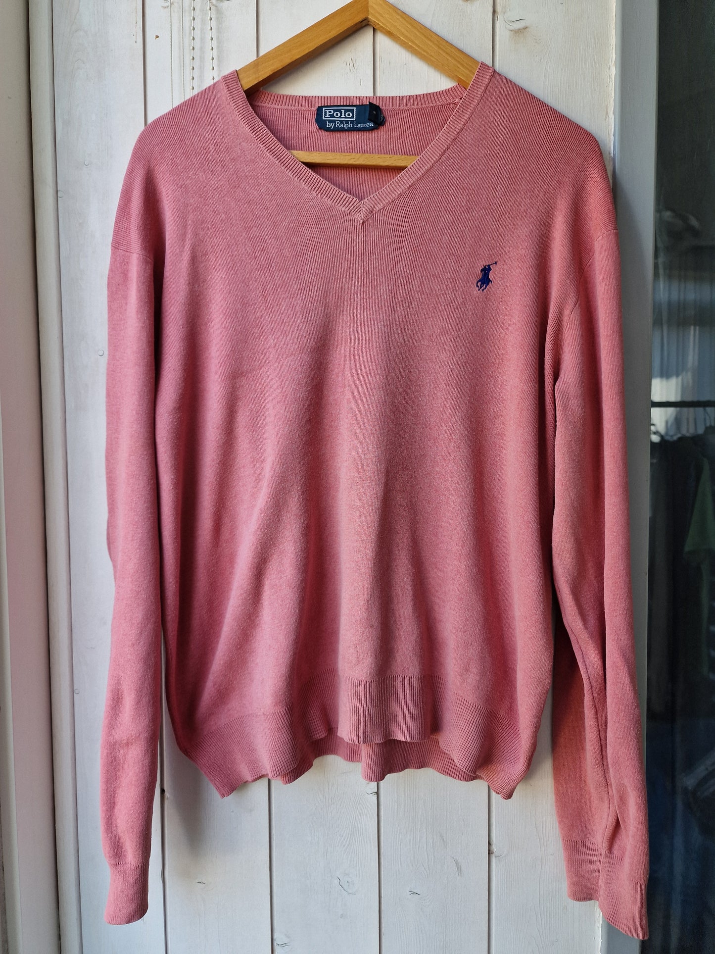 Pull MIXTE col V fin rose clair Ralph Lauren - L/40