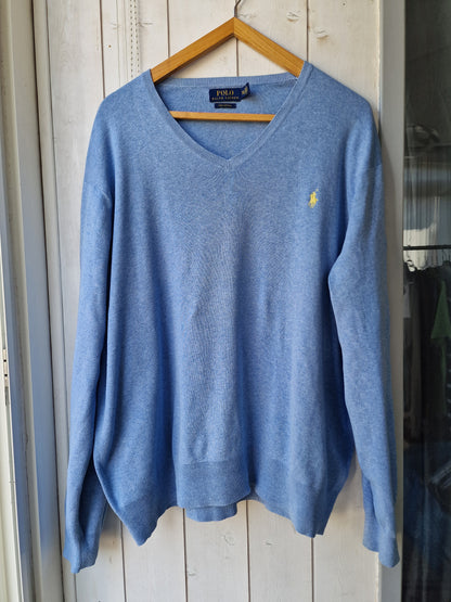 Pull col V en maille fine bleu ciel - XXL/44