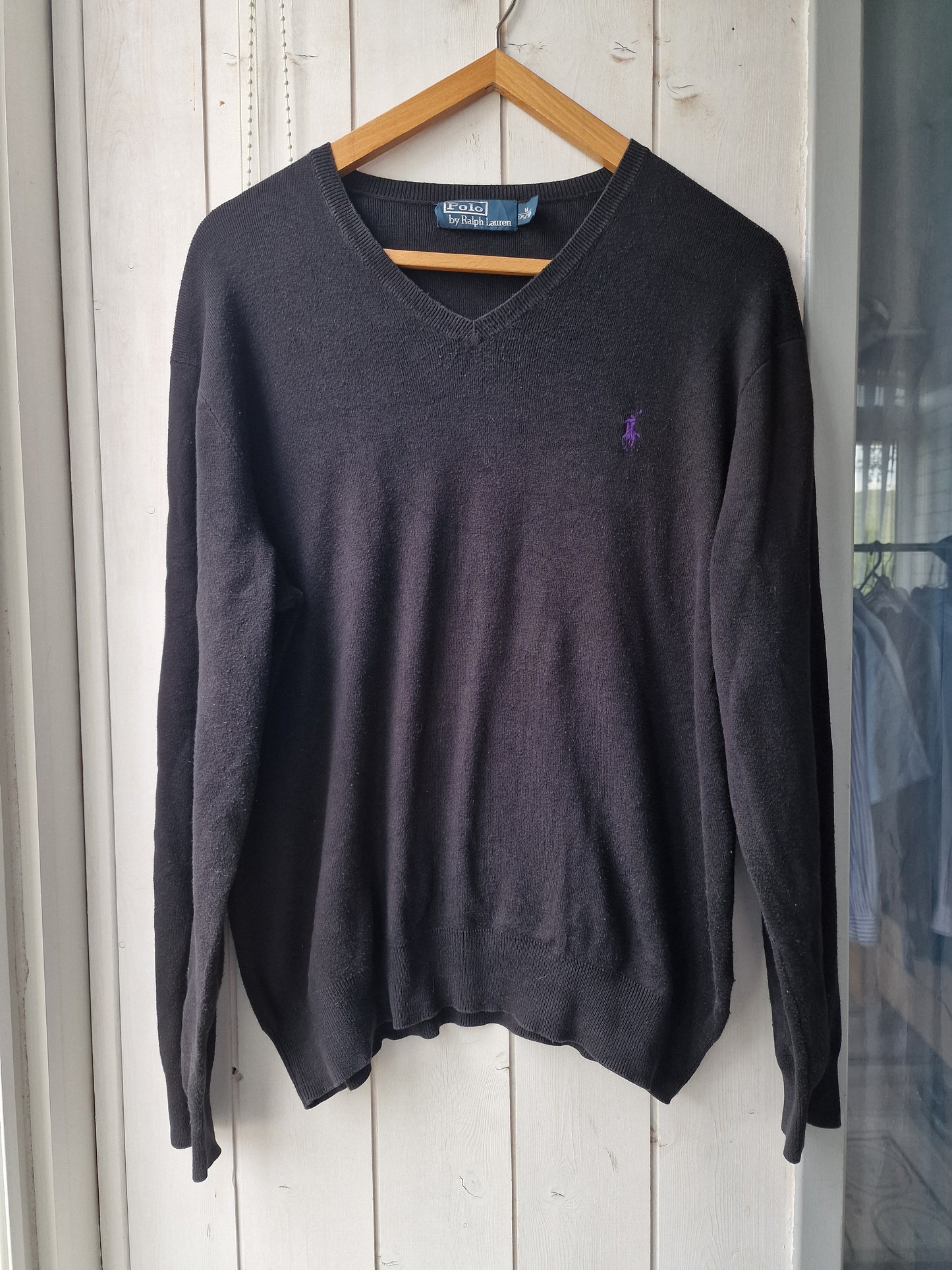 Pull col V en maille fine noire Ralph Lauren - M/L