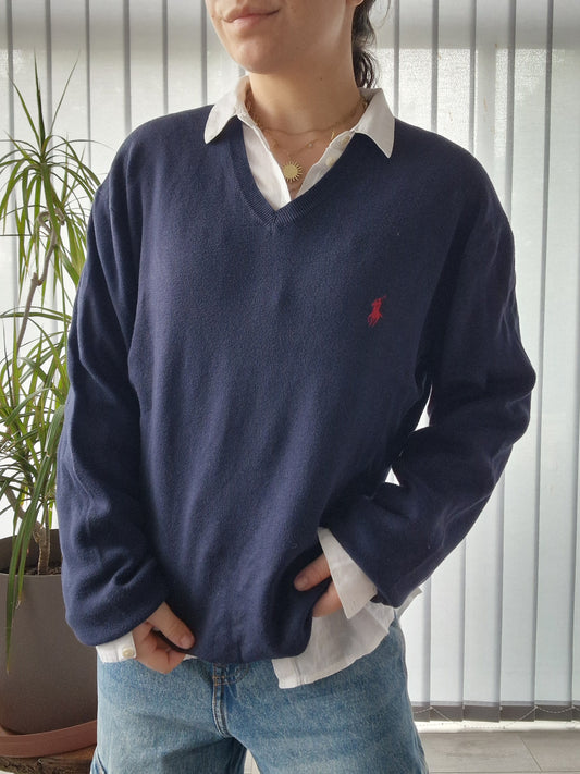 Pull col V bleu marine - L/40