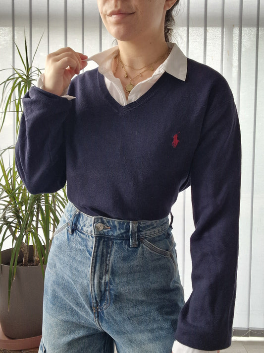 Pull col V bleu marine - L/40