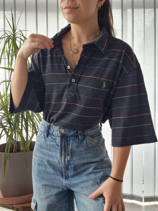 Polo MIXTE fin noir à rayures Ralph Lauren - XL/42