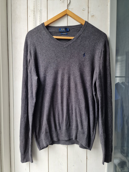 Pull col V en maille fine gris foncé  - S/36