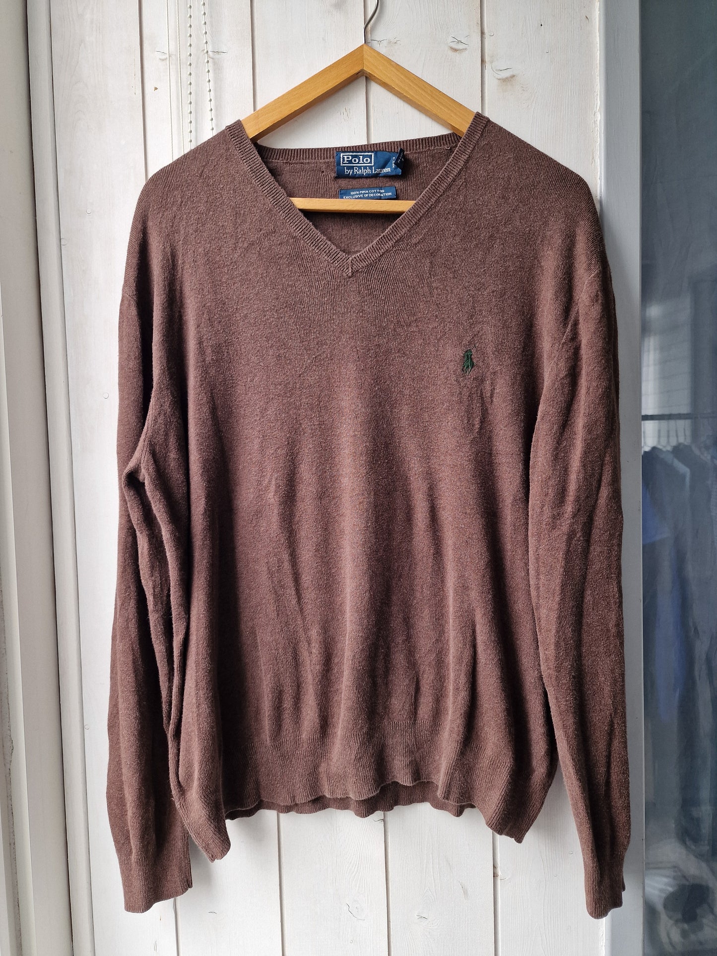 Pull col V en maille fine marron - L/40