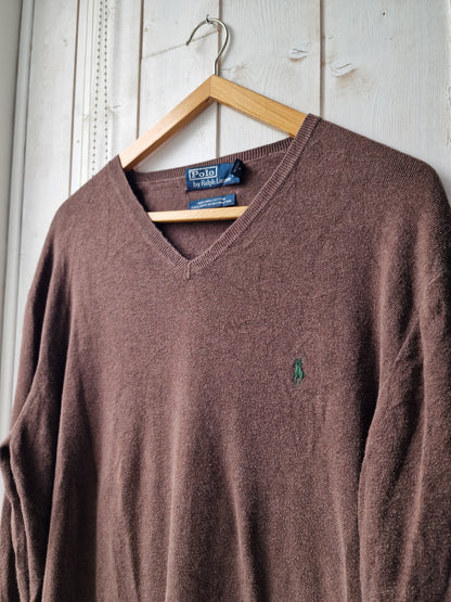 Pull col V en maille fine marron - L/40