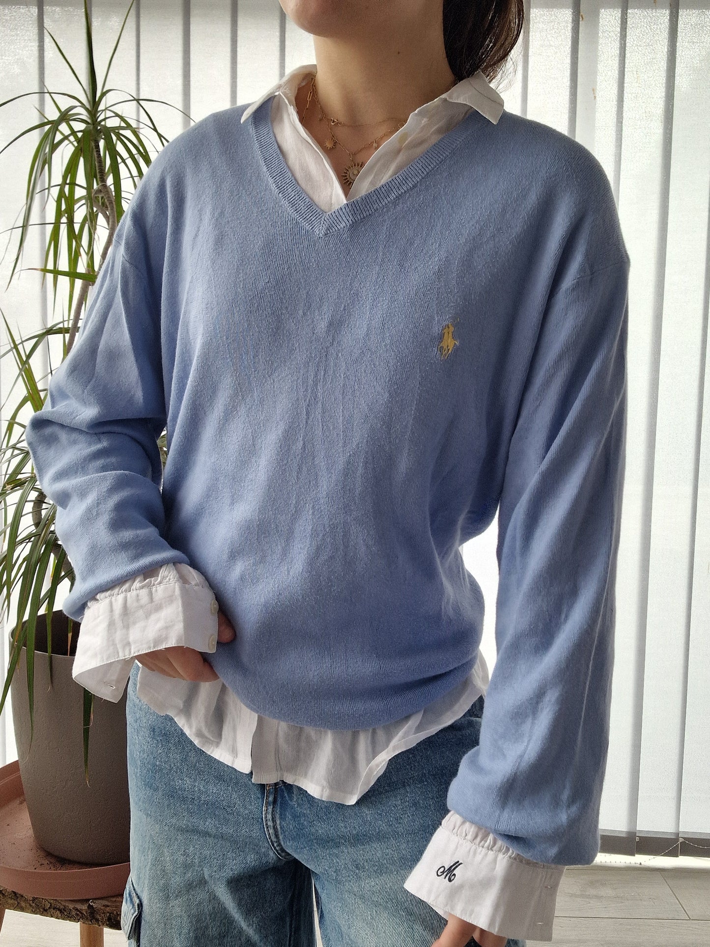 Pull col V bleu ciel - XL/42