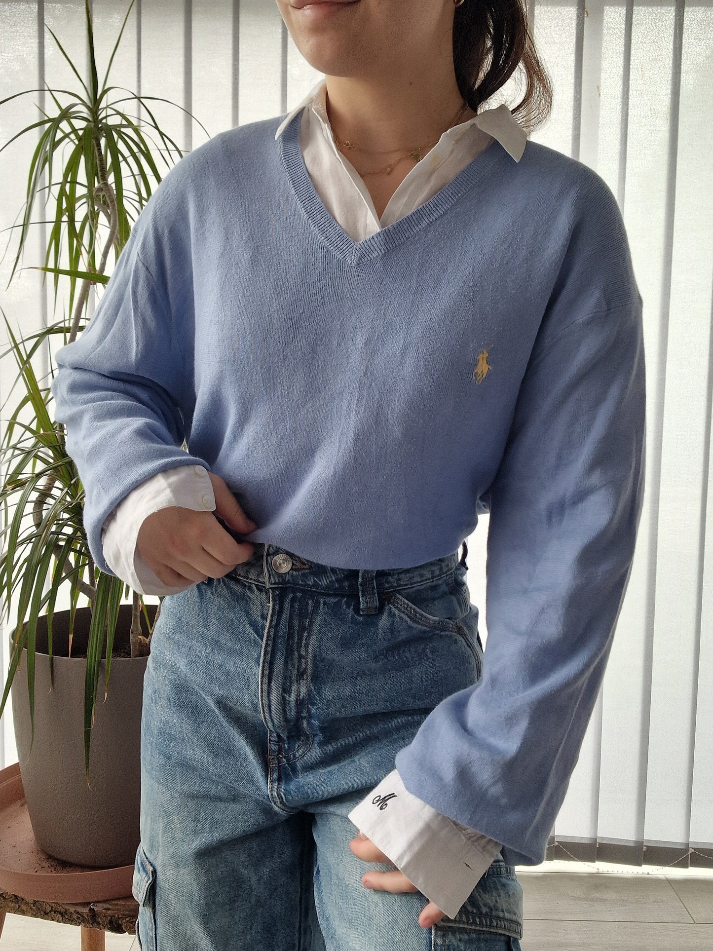 Pull col V bleu ciel - XL/42