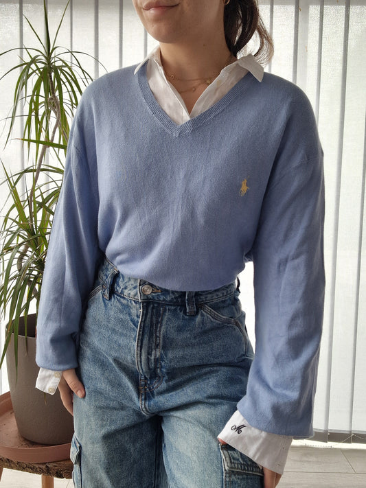 Pull col V bleu ciel - XL/42