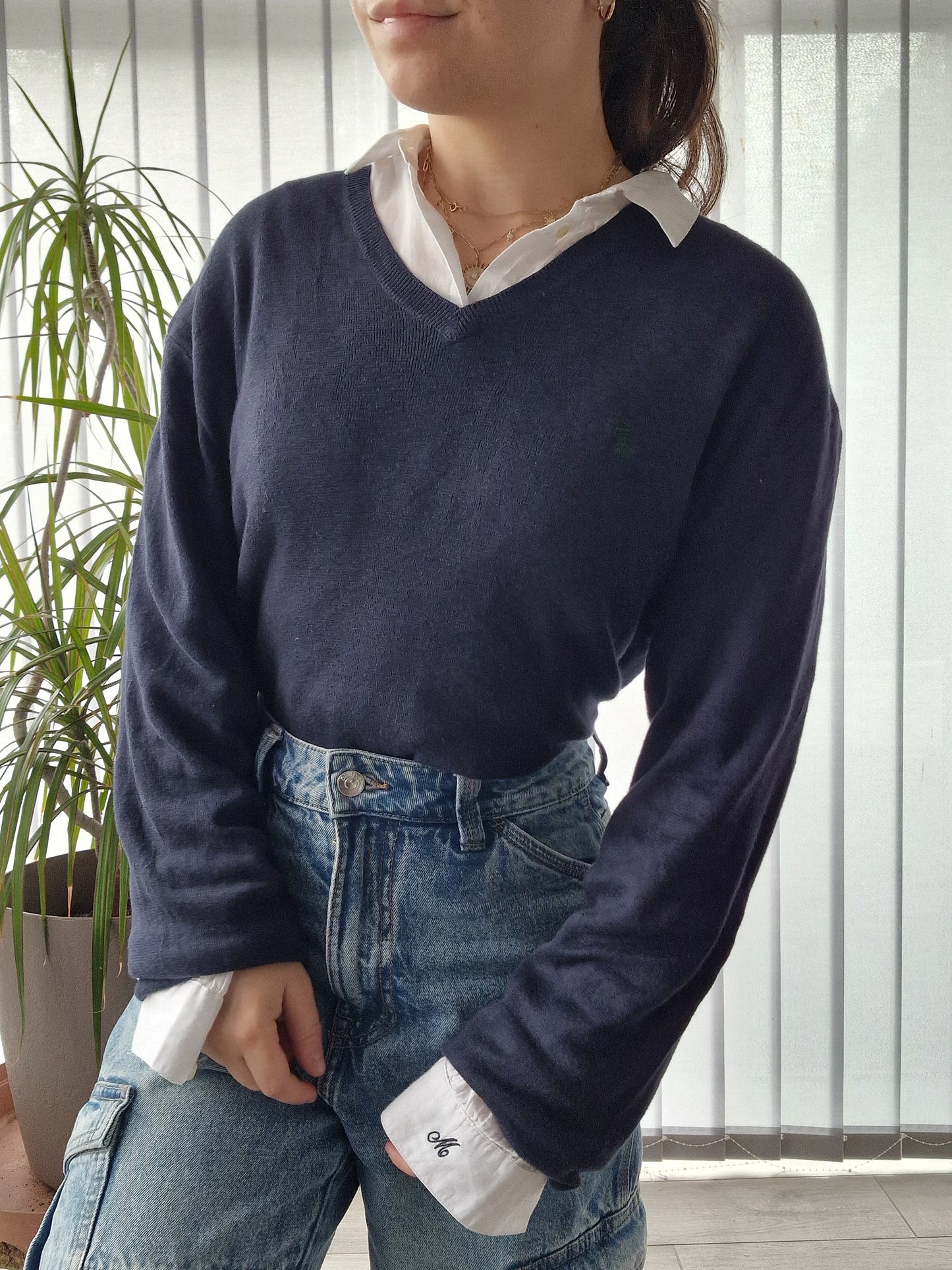 Pull col V bleu marine - M/38