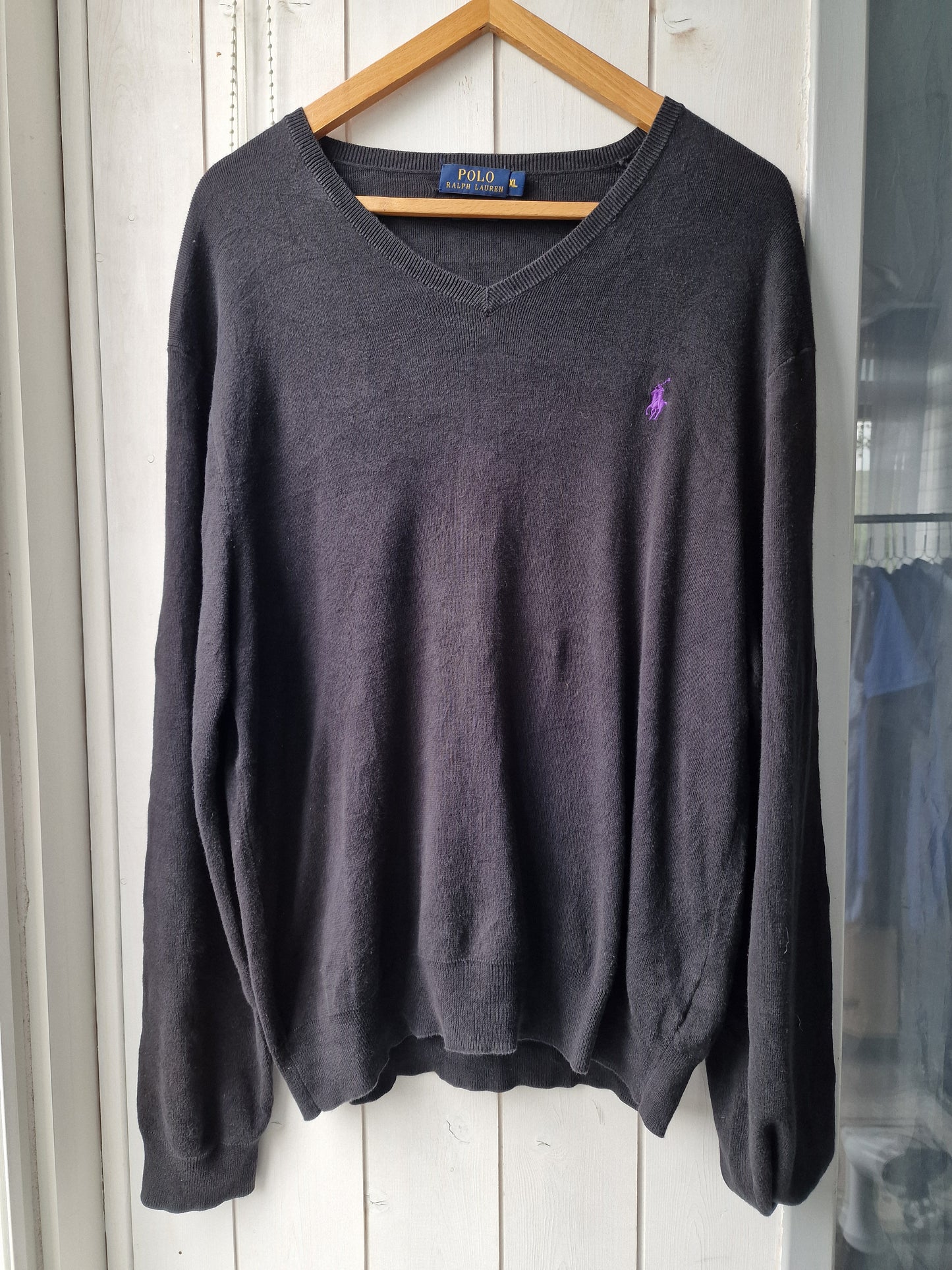 Pull col V en maille fine noire - XL/42