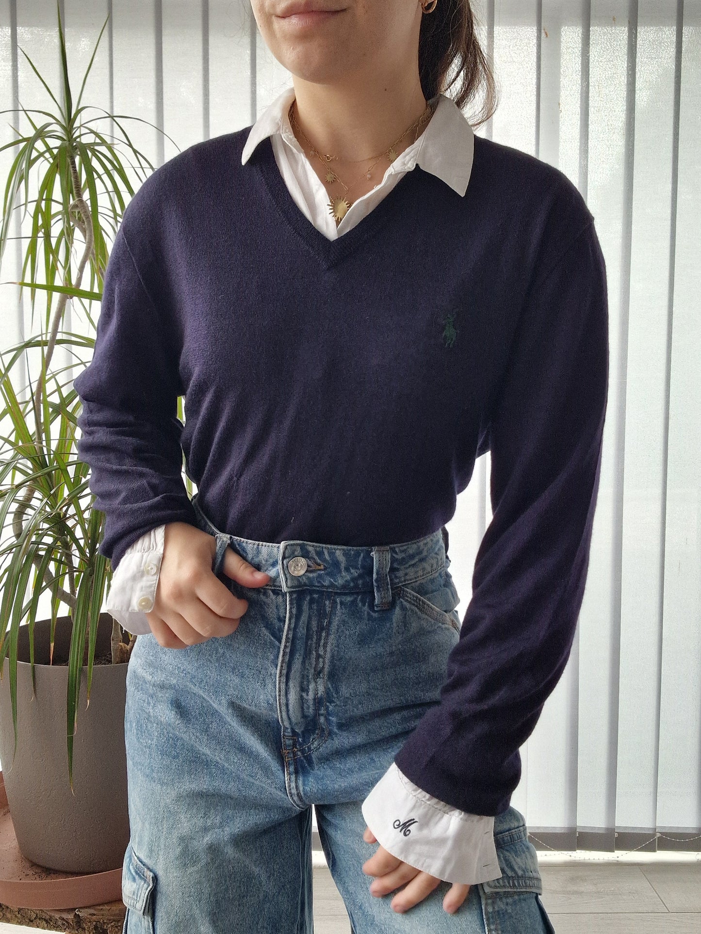 Pull col V bleu marine - M/38