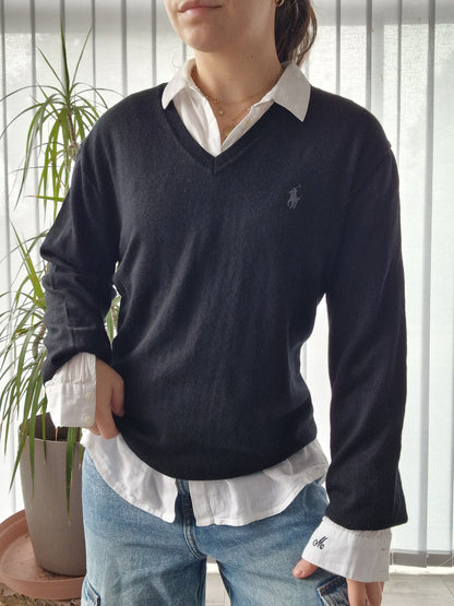 Pull col V en laine noire - M/38