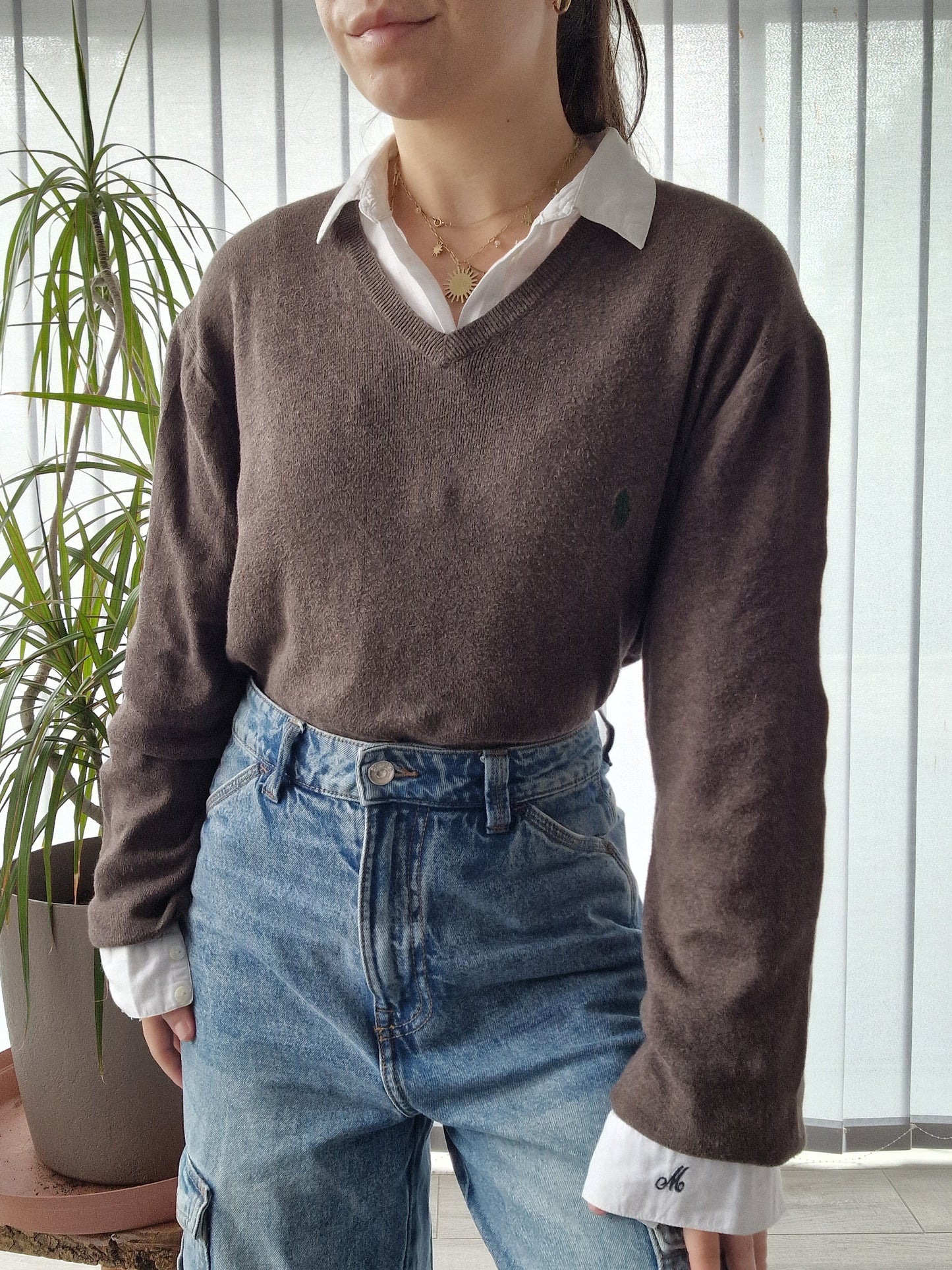 Pull col V marron - M/38