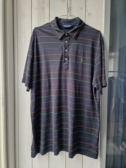 Polo MIXTE fin noir à rayures Ralph Lauren - XL/42