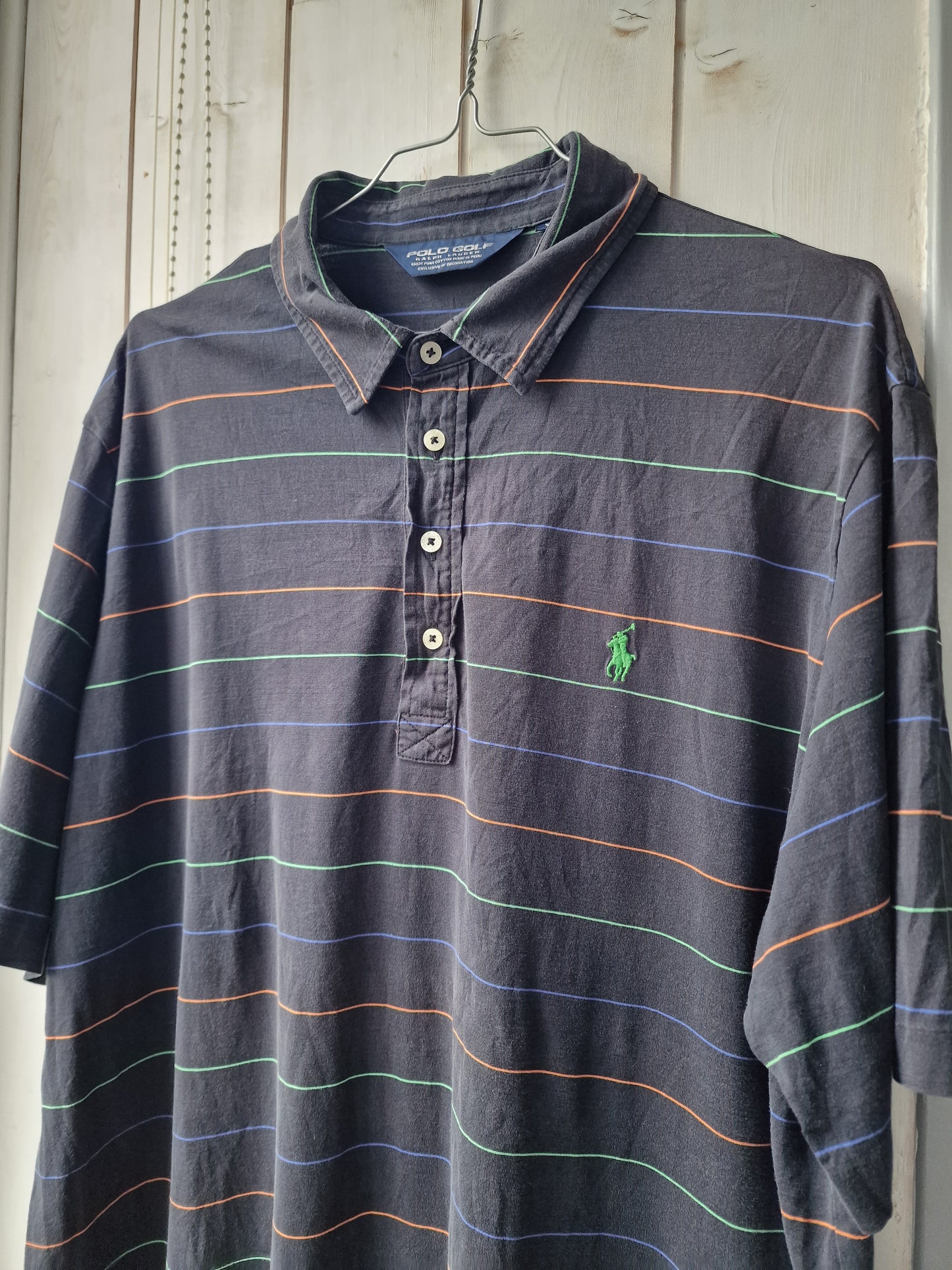 Polo MIXTE fin noir à rayures Ralph Lauren - XL/42