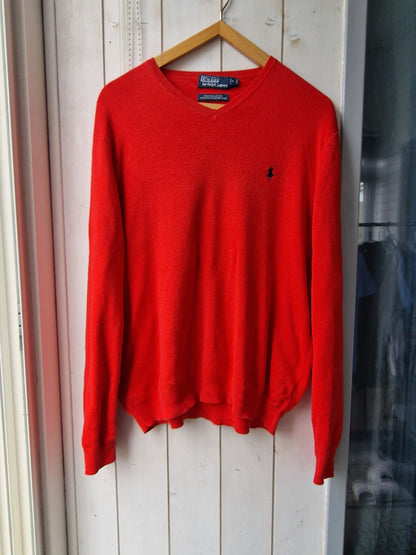 Pull col V en maille fine rouge - L/40