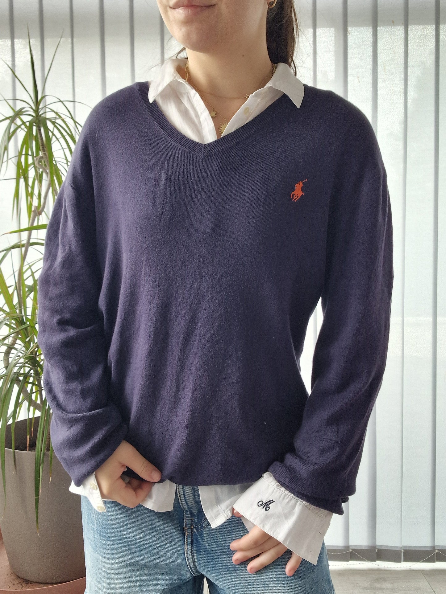 Pull col V bleu marine - M/38