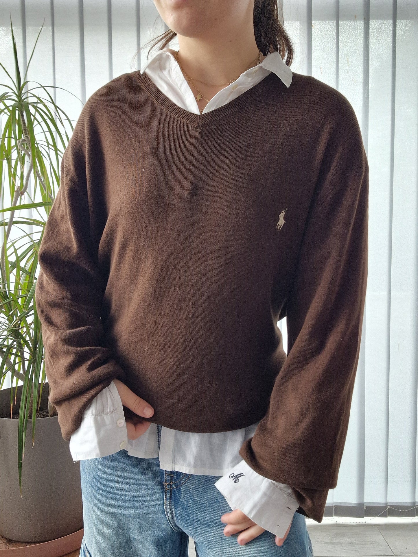 Pull col V marron - XL/42