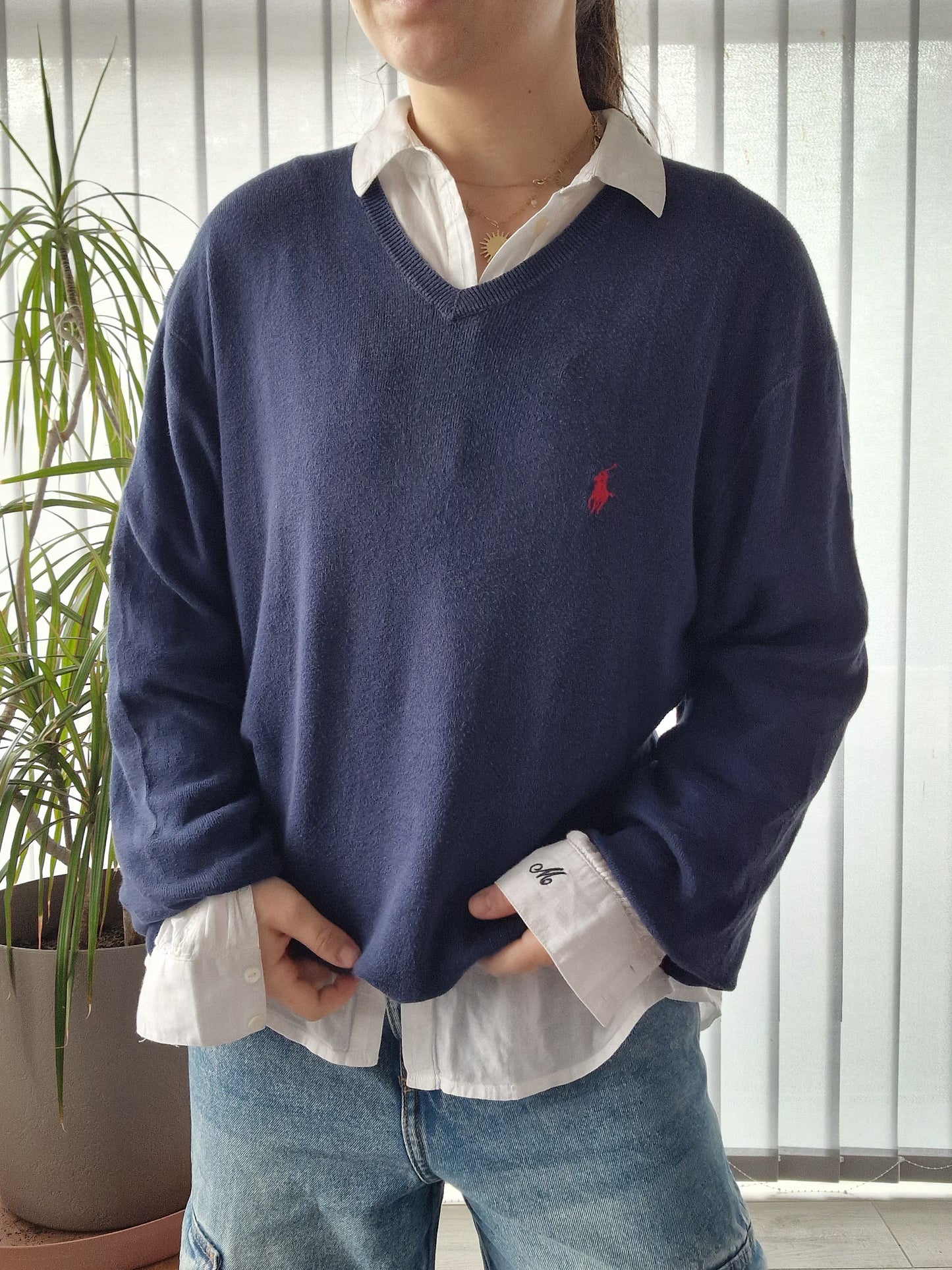 Pull col V bleu marine - L/40