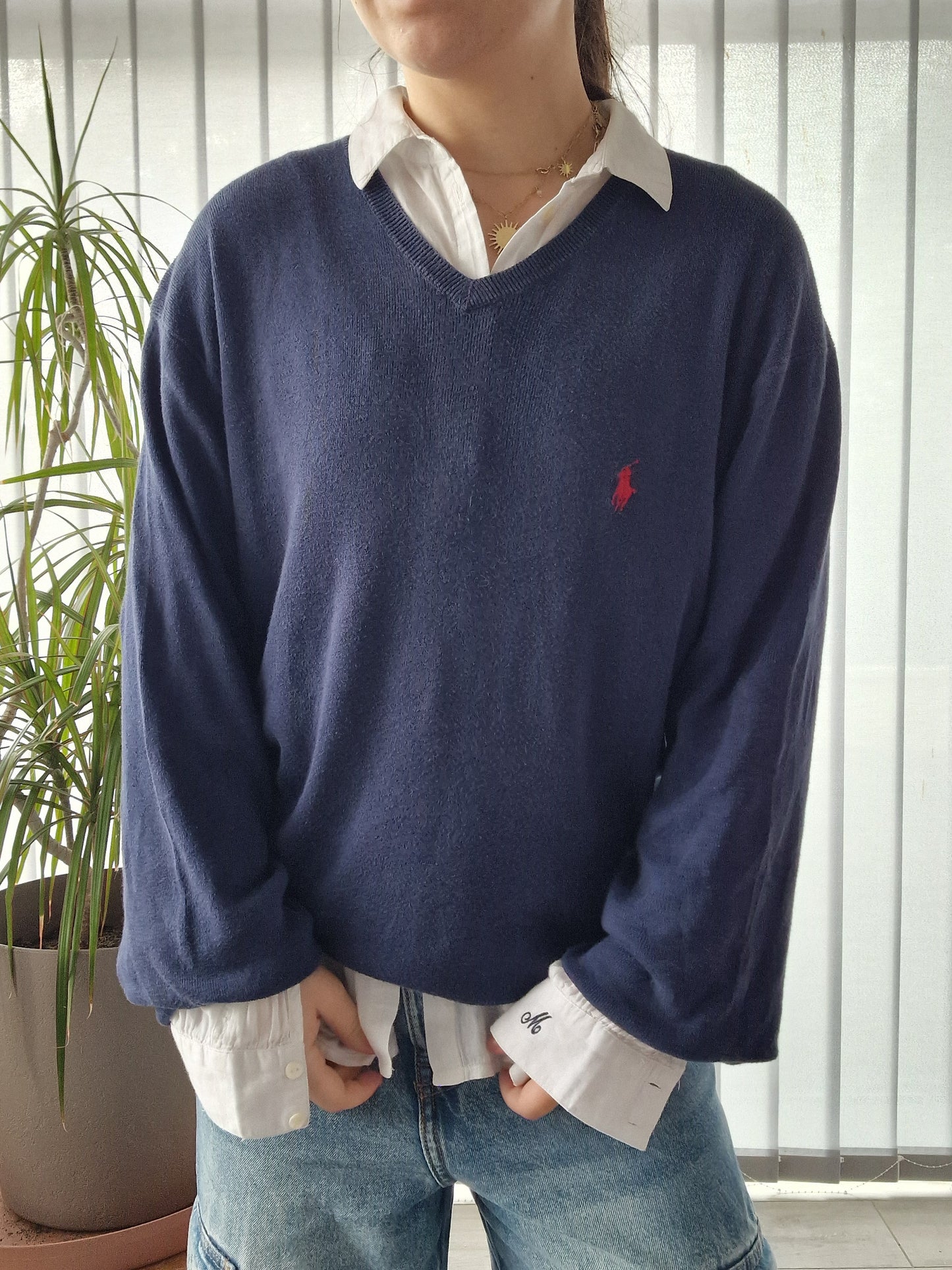 Pull col V bleu marine - L/40