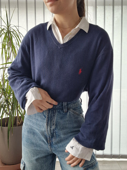 Pull col V bleu marine - L/40