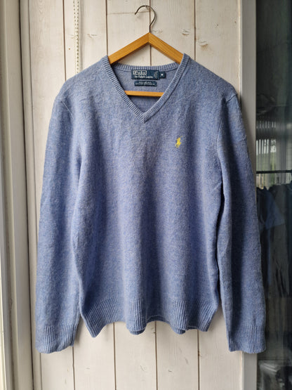 Pull col V bleu ciel en laine - M/38