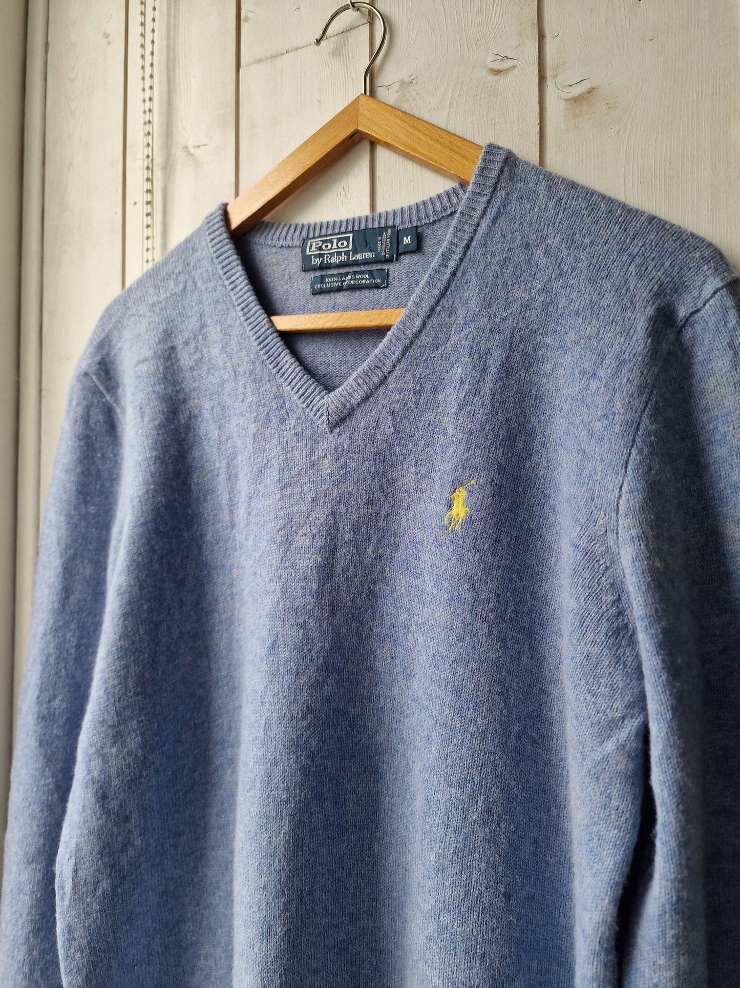 Pull col V bleu ciel en laine - M/38