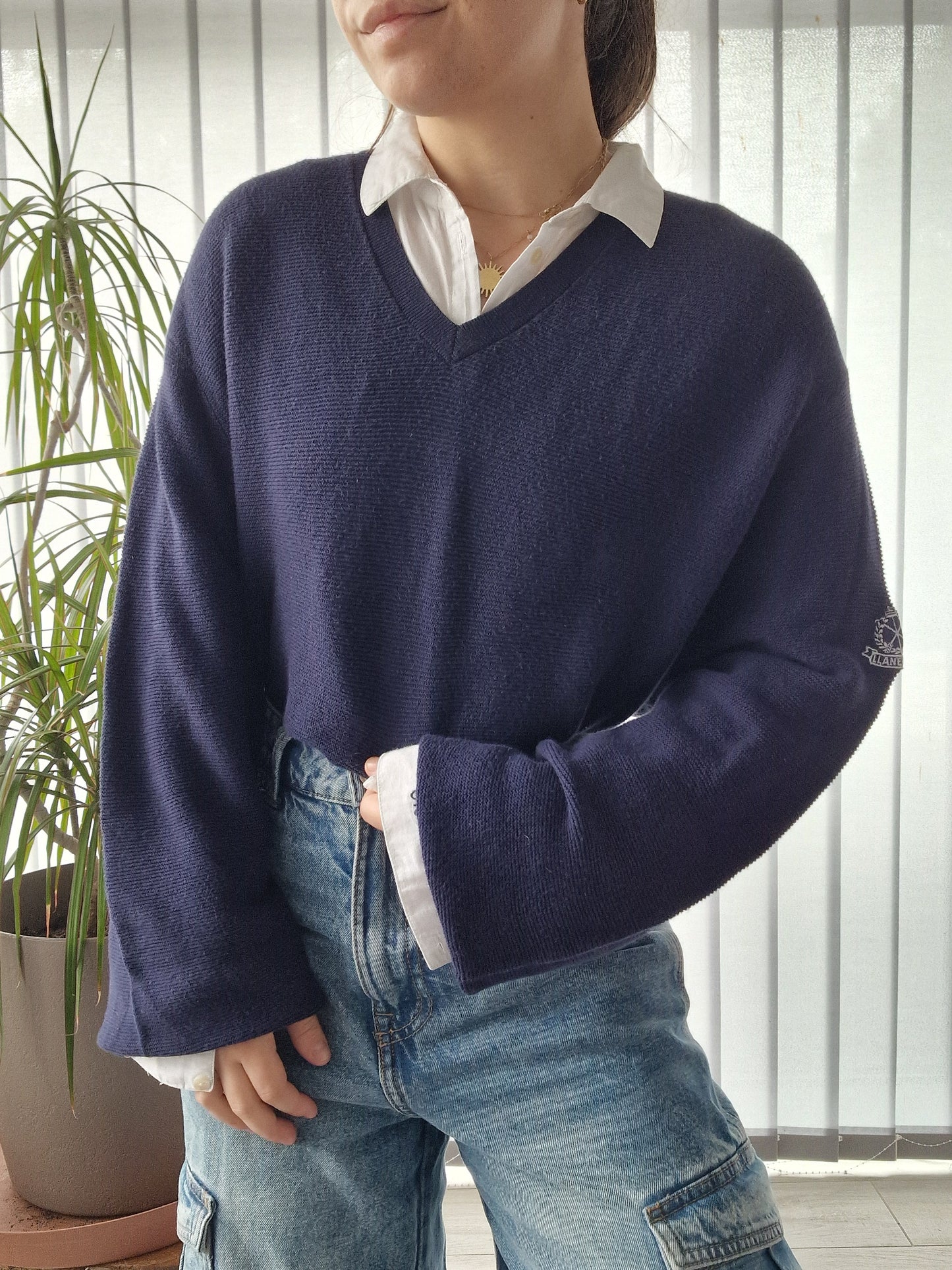 Pull col V bleu marine - XL/42