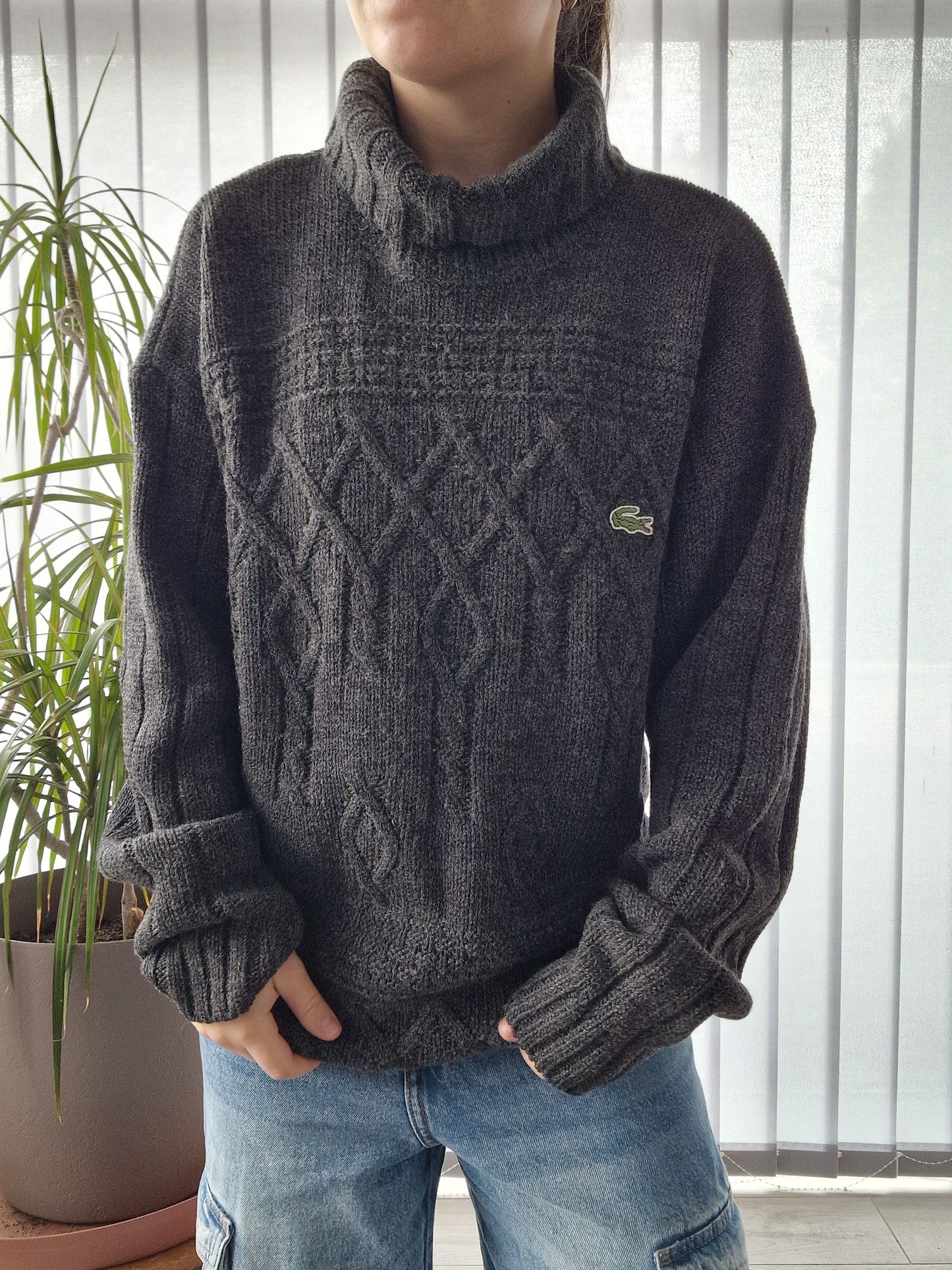 Pull col roulé gris foncé des années 80' - XL/42