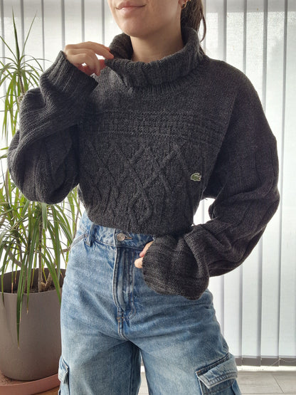 Pull col roulé gris foncé des années 80' - XL/42