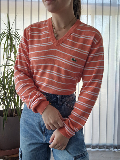 Pull léger orange à rayures des années 90' Lacoste - S/M