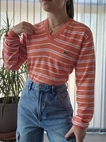 Pull léger orange à rayures des années 90' Lacoste - S/M