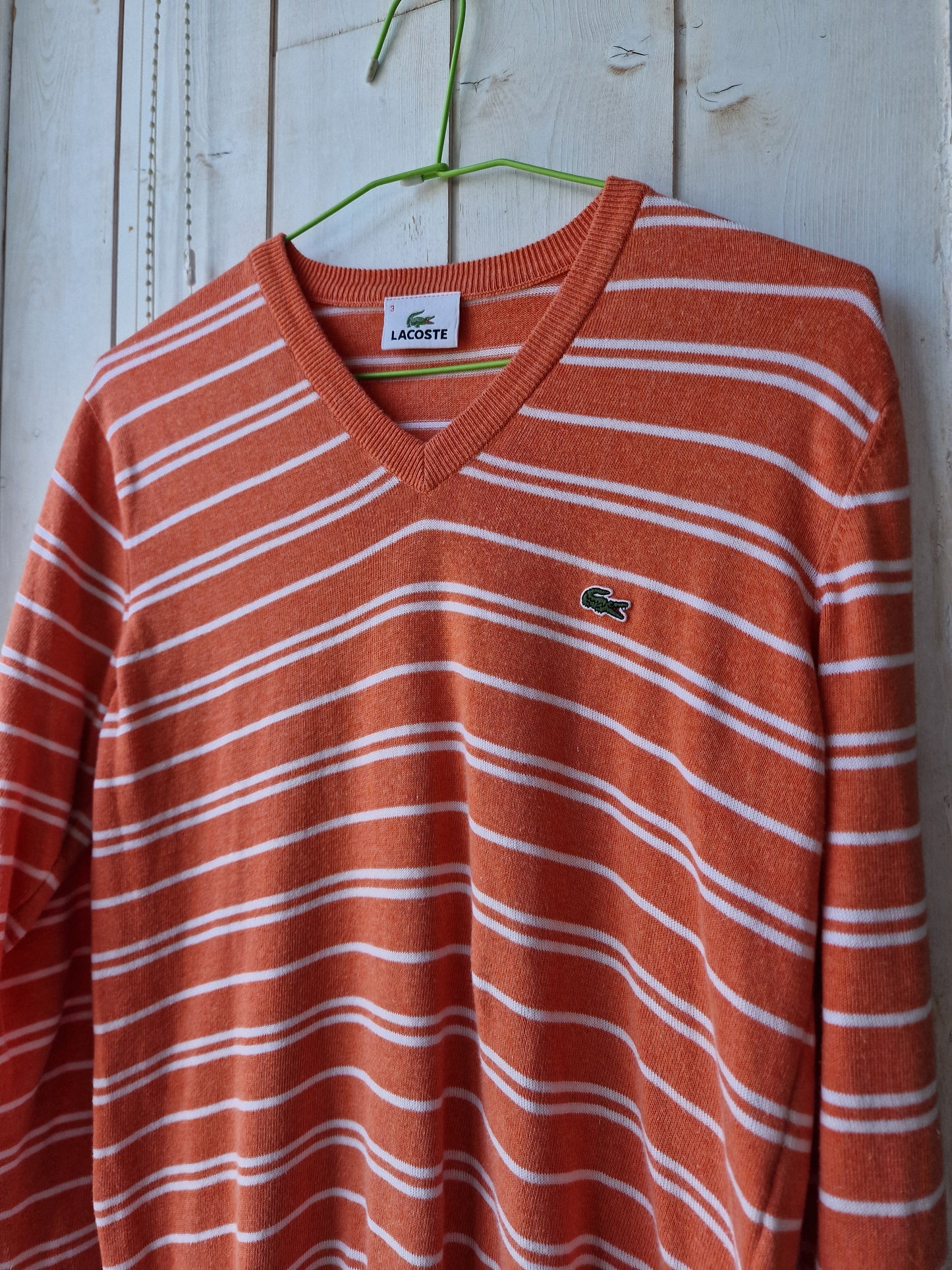 Pull léger orange à rayures des années 90' Lacoste - S/M