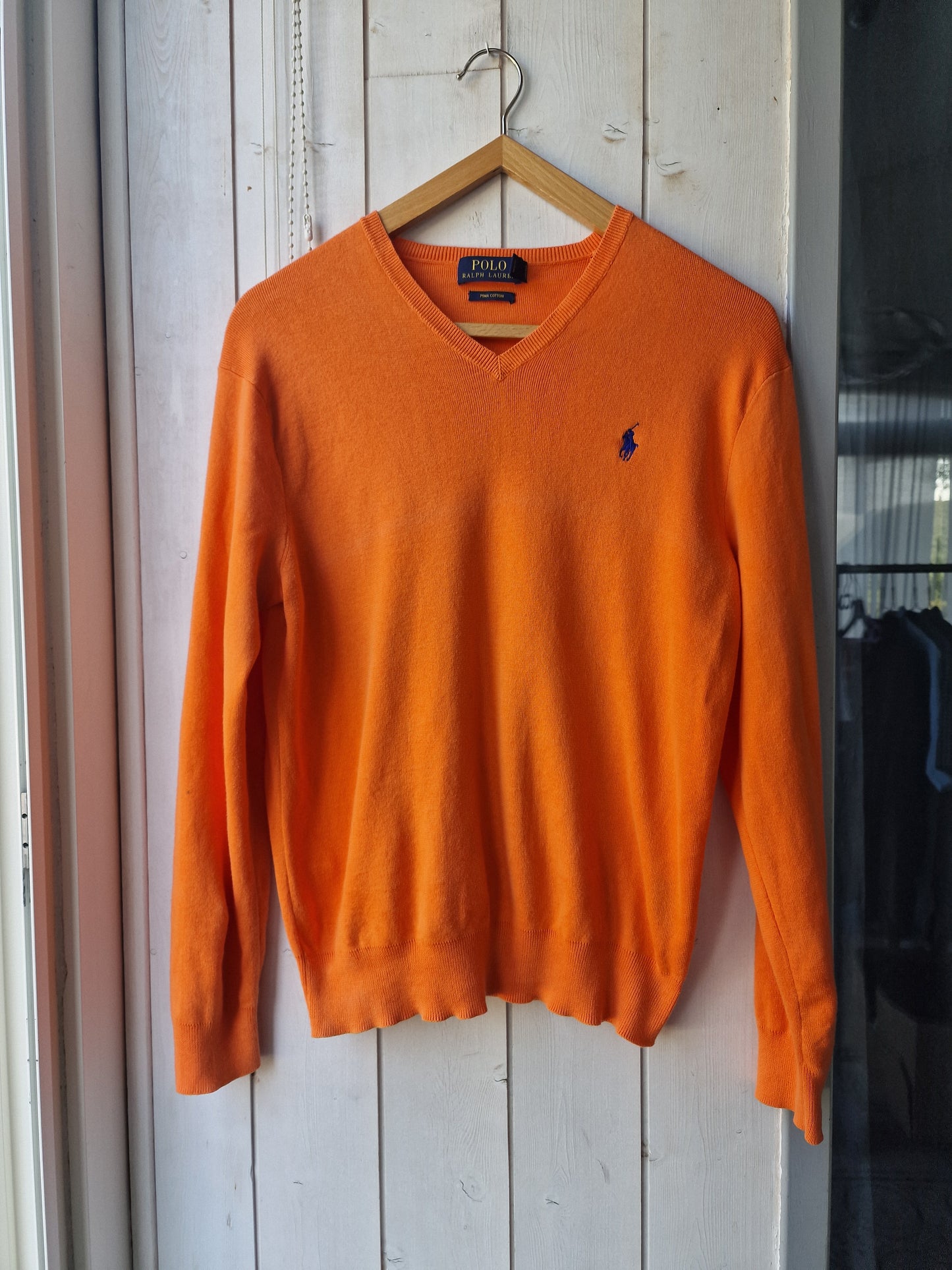 Pull col V en maille fine orange - S/M